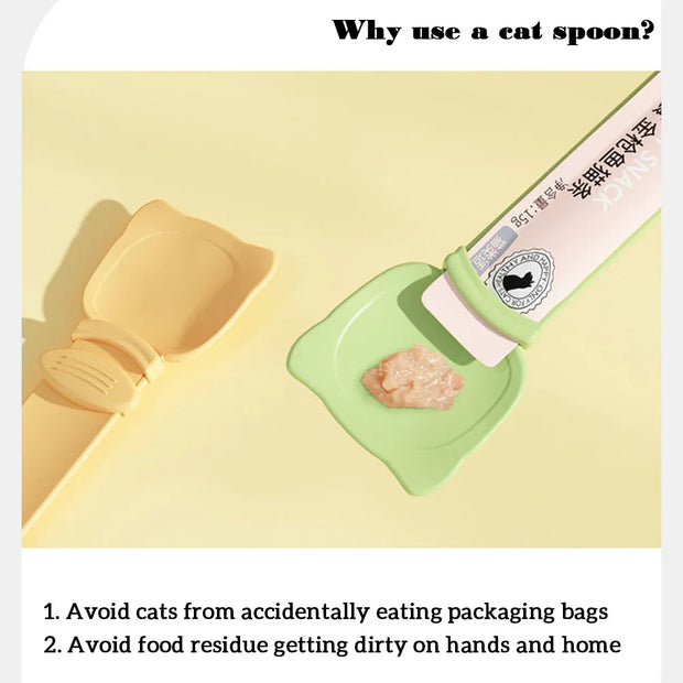 Cat Food Strip Squeezer Spoon Long Handle Cat Strip Feeder Meat Mud Cat Stripe Squeezer For Pet Cat's Food Supplies
