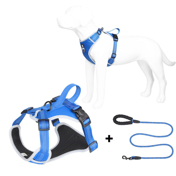 PAWSHIELD NATURAL™ Reflective Mesh Dog Harness & Leash Set — Breathable Comfort & Secure Control