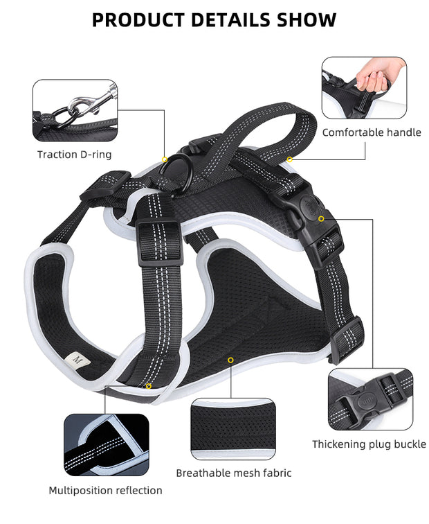 PAWSHIELD NATURAL™ Reflective Mesh Dog Harness & Leash Set — Breathable Comfort & Secure Control