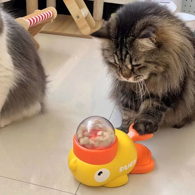 Yellow Duck-Shaped Interactive Cat Treat Dispenser Durable Plastic Training Pet Toy Puzzle Slow Feeder Dog Entertainment Toys