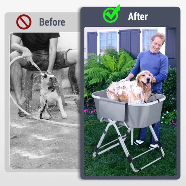 Elevated Dog Bath Tubs for Bath Shower Grooming ,Foldable Pet Dog Bathing Station Adjustable, Ideal For Medium To Large Pets