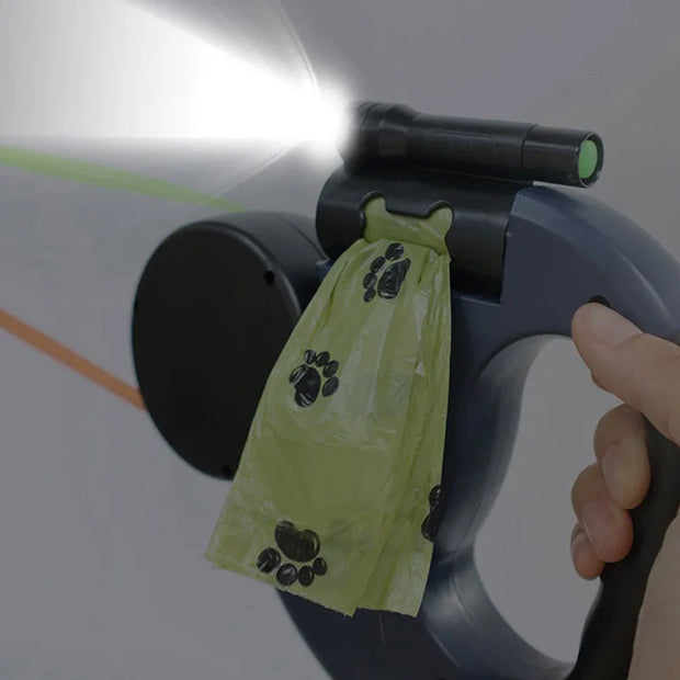 3in1 Double Head Automatic retractable Dog leash Flashlight Poop Bag Dispenser Reflective Pet Cat Extendable Puppy Traction Rope