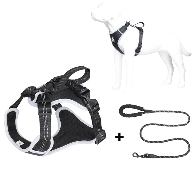 PAWSHIELD NATURAL™ Reflective Mesh Dog Harness & Leash Set — Breathable Comfort & Secure Control