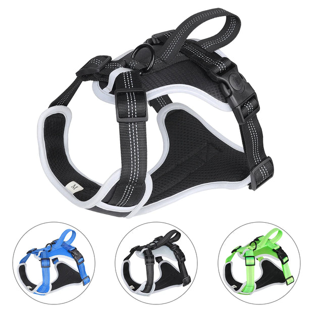 PAWSHIELD NATURAL™ Reflective Mesh Dog Harness & Leash Set — Breathable Comfort & Secure Control