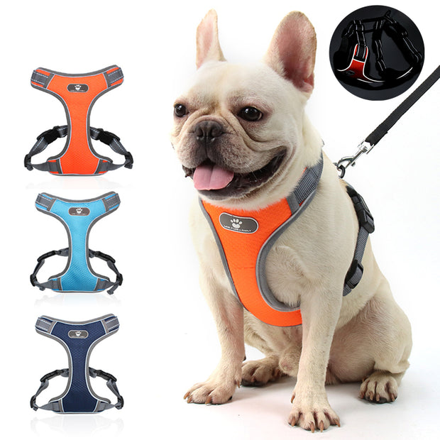 PAWSHIELD NATURAL™ Reflective Mesh Dog Harness & Leash Set — Breathable Comfort & Secure Control