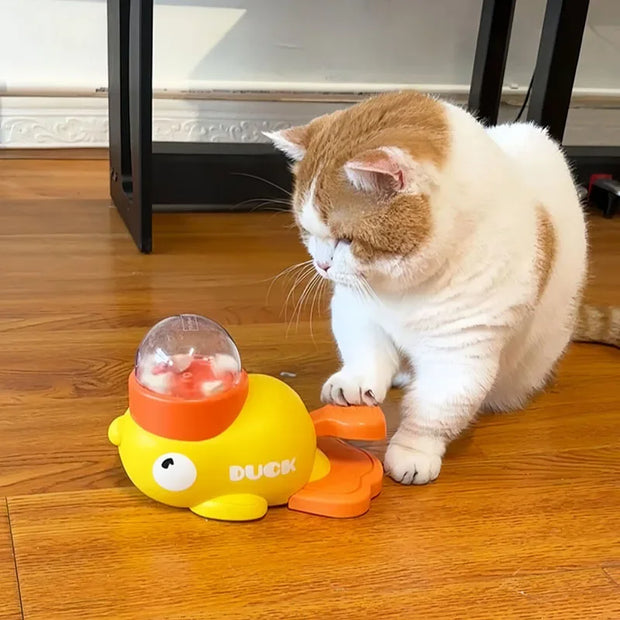 Yellow Duck-Shaped Interactive Cat Treat Dispenser Durable Plastic Training Pet Toy Puzzle Slow Feeder Dog Entertainment Toys