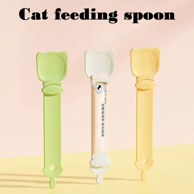 Cat Food Strip Squeezer Spoon Long Handle Cat Strip Feeder Meat Mud Cat Stripe Squeezer For Pet Cat's Food Supplies