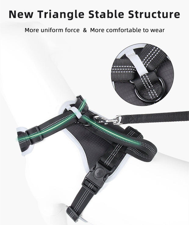 PAWSHIELD NATURAL™ Reflective Mesh Dog Harness & Leash Set — Breathable Comfort & Secure Control