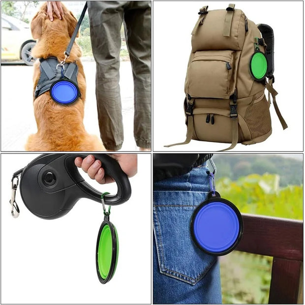 Folding Portable Silicone Dog Feeder Bowl 2 In 1 Pet Dispenser Outdoor Travel Dog Cat with Carabiner Bottle Food Water Container